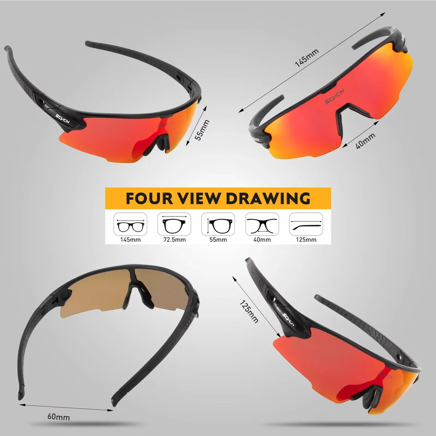 SCVCN Sportsonnenbrille, Herren, Vollrand, Schwarz, Kunststoff - Bild 5