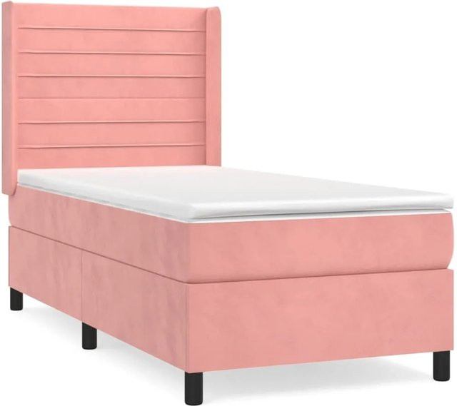 vidaXL Boxspringbett mit Matratze in Rosa, Hybrid-Design aus Samt, B/T/H: 90 x 200 x 118 cm - Bild 1