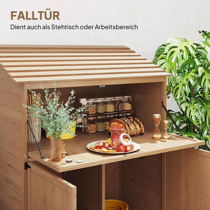Outsunny Gartenschrank aus Holz in Braun mit Regalböden und Scharniertüren, B/H/T: 54 x 136 x 110 cm - Bild 5