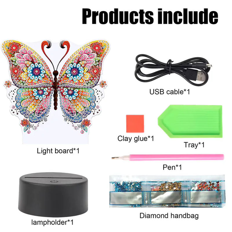VKTECH DIY Diamant Malerei Tischlampe Blumen Tier Acryl mit LED Licht - Bild 4