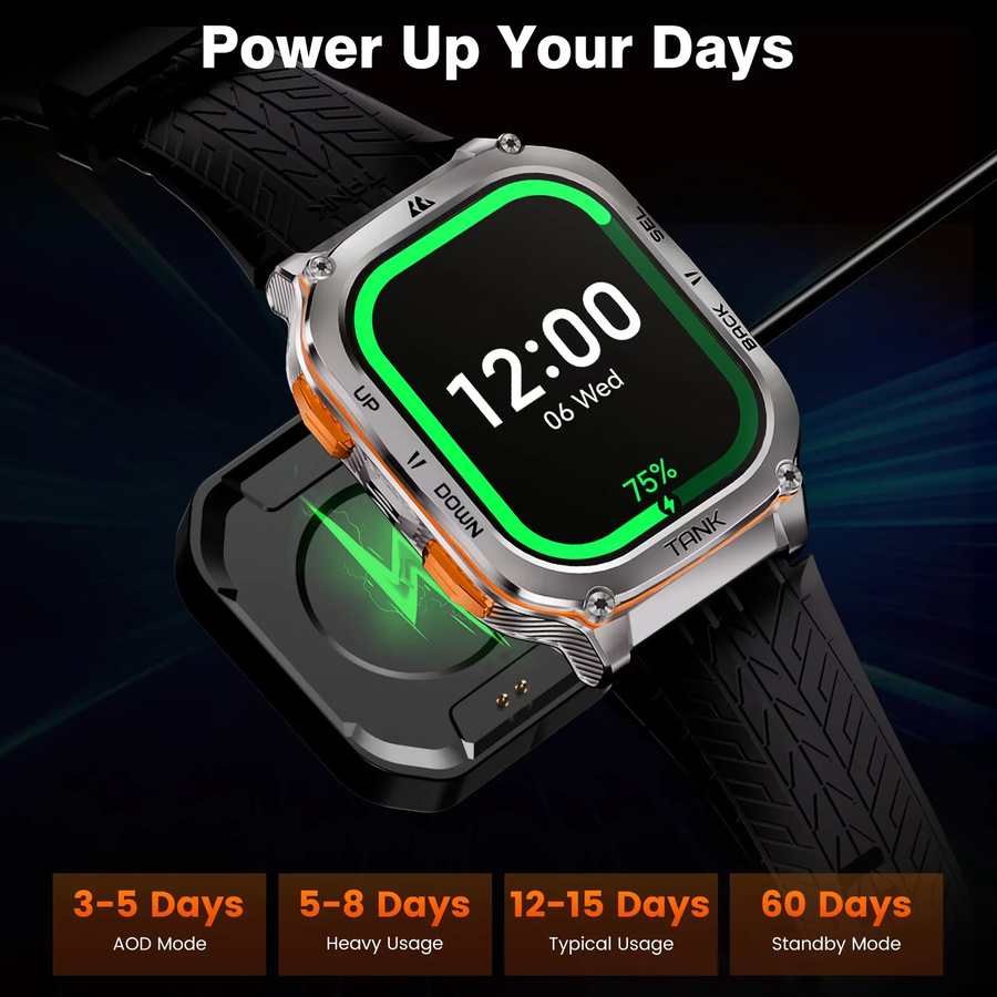 KOSPET TANK M3 Ultra GPS-Smartwatch für Herren mit Bluetooth-Anruf, Herzfrequenzmessung und 5 ATM Wasserdichtigkeit in Schwarz oder Silber für Android und iOS - Bild 5