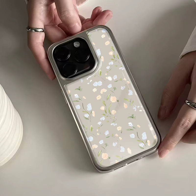 DecoPhone Stoßfeste Handyhülle mit Hydrogel-Rückplatte Ins Violets and Roses und silbernem Rand für iPhone 17, 16, 15, 14 Pro Max, Multicolour - Bild 3