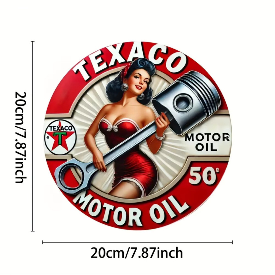 HELLOYOUNG Collectors Choice Vintage Texaco Petroleum Rundes Metallschild in Rot, Durchmesser: 20 cm - Bild 2