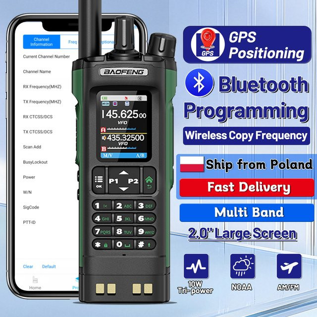 Baofeng UV-32 GPS Walkie-Talkie 10W Multiband Bluetooth Programmierbares Funkgerät mit Frequenzkopierfunktion NOAA AM/FM Typ-C Langstrecken-Amateurfunkgerät für Jagd und Outdoor - Bild 1