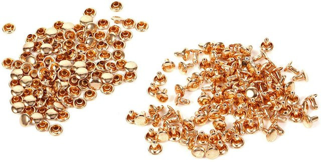 Igeteck 100 Sets Doppelkappe Nieten aus Eisen für Lederhandwerk in Gold, 8 x 8 mm - Bild 1