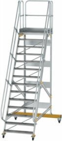 Günzburger Aluminium-Plattformtreppe fahrbar 60 Grad mit 14 Stufen in Silber - Bild 1