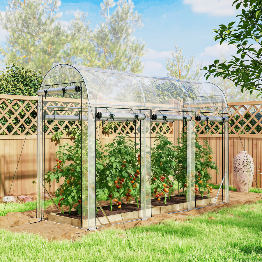 Outsunny Tunnelgewächshaus transparent mit verzinktem Stahlrahmen und 8 aufrollbaren Türen, B/T/H: 295 x 100 x 197 cm - Bild 2