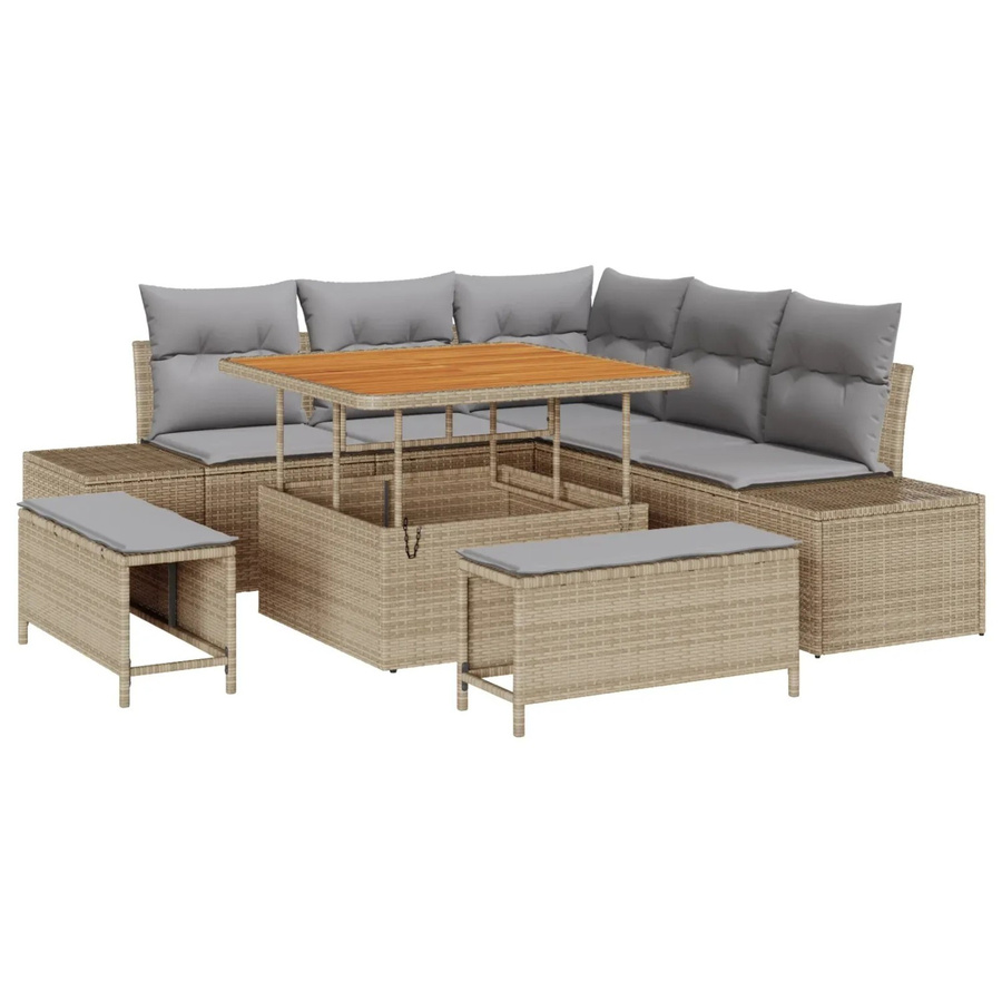 vidaXL Garten-Sofa-Set aus Poly Rattan in Beige, 8-teiliges L-Shape Lounge-Set mit Polsterung und Stauraumfunktion - Bild 2