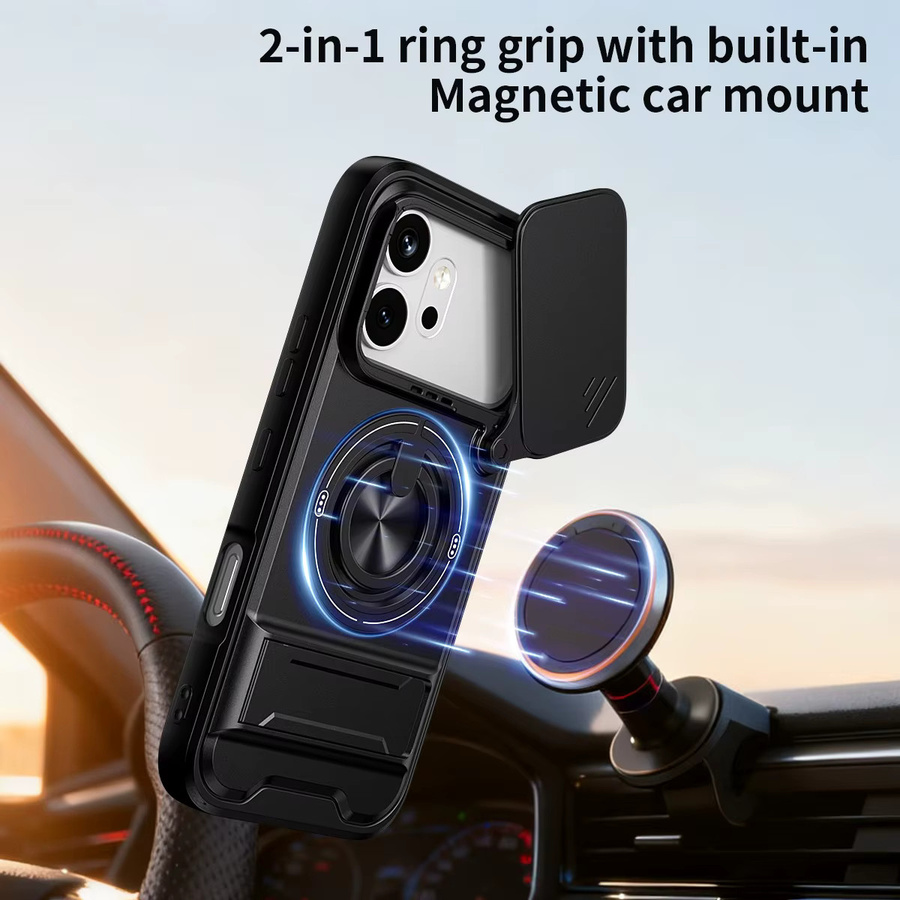 Magnetische Handyhülle für Honor 600 Pro und Honor 600 Lite mit drehbarem Kameraschutzring, Ständer und stoßfestem Schutz in Schwarz oder Silber - Bild 2