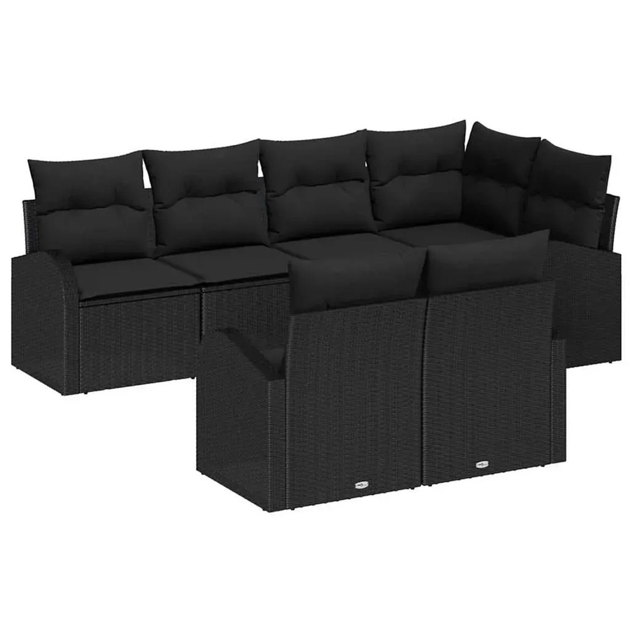 vidaXL Garten-Sofa-Set aus Polyrattan in Schwarz, 7-teiliges U-Shape Lounge-Set mit Kissen und Polstern - Bild 2