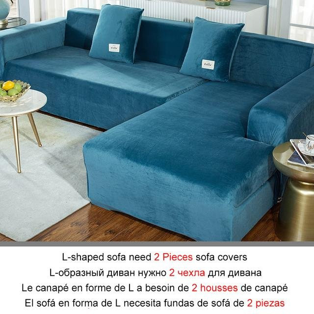 YZFZP Elastischer Samtstoff-Sofabezug für L-förmige Sofas und Sessel, Blau, Breite: 145-185 cm - Bild 1