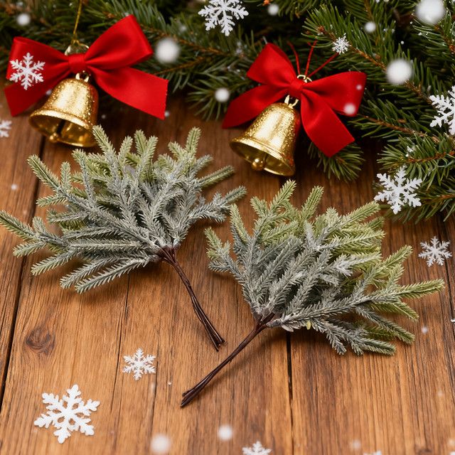 6er Set Künstliche Kiefernzweige in Grün aus Kunststoff für Weihnachtsdekoration und DIY-Geschenke - Bild 1
