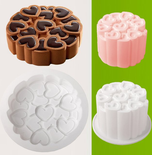 Herzförmige Silikon Backform für Schokolade, Mousse und Desserts im Rosen-Design - Bild 1