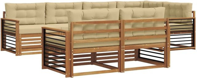 vidaXL Outdoor-Sofagarnitur 7-teilig aus Akazienholz in Natur mit beigen Kissen im L-Shape Design - Bild 1