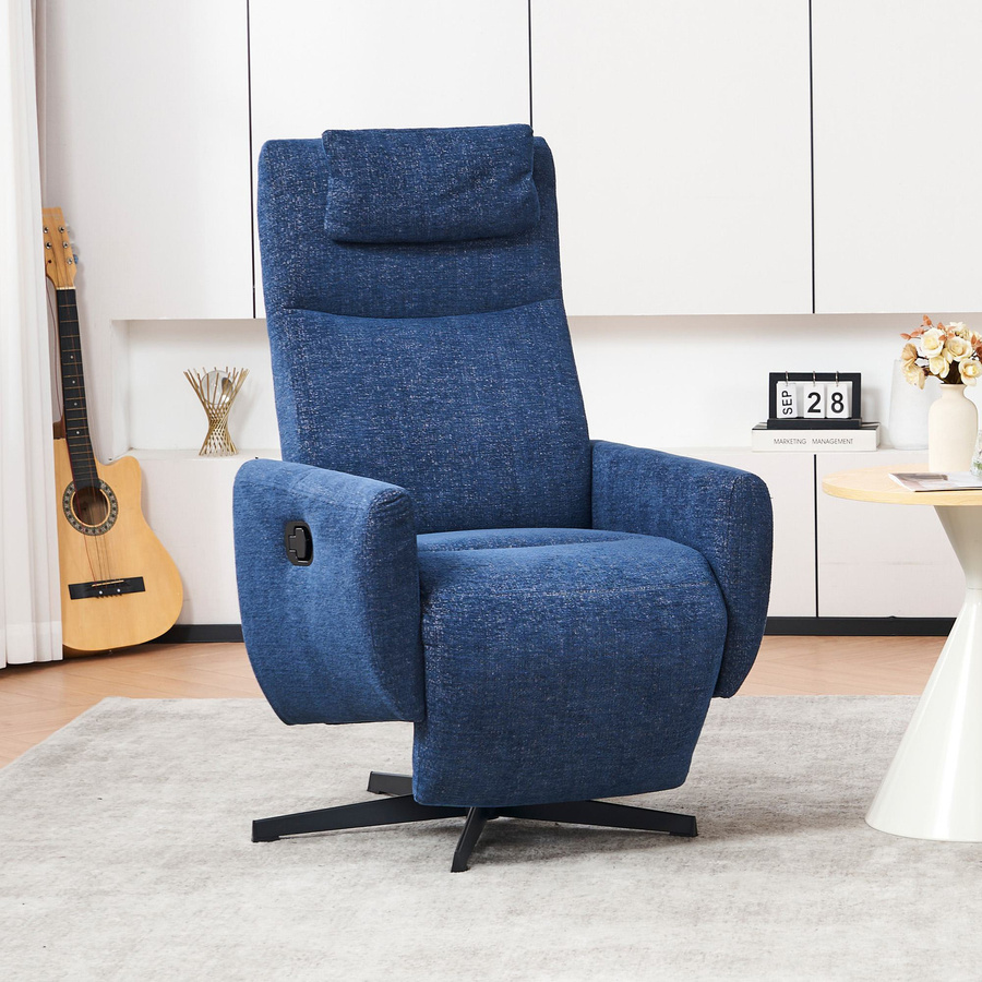 Aosom Relaxsessel für das Wohnzimmer in Blau mit Liegefunktion, verstellbarer Rückenlehne und drehbarem Sockel, B/T/H: 67 x 80,5 x 110 cm - Bild 2