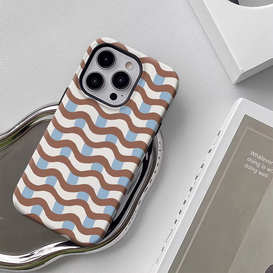 Handyhülle mit braun-blauen Wellenstreifen für Apple iPhone 17 16 15 14 13 12 Pro Max Plus mit doppelschichtiger Rückseite - Bild 5