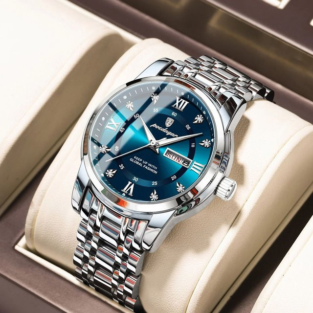 POEDAGAR Armbanduhr Edelstahl, Quarz, Blau, Herren - Bild 1