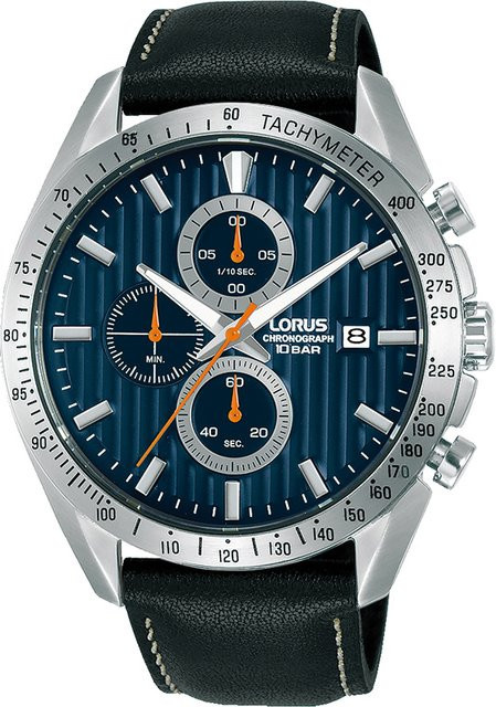 Lorus Chronograph, Quarz, Edelstahl, Blau, Leder, 45 mm, Herren - Bild 1