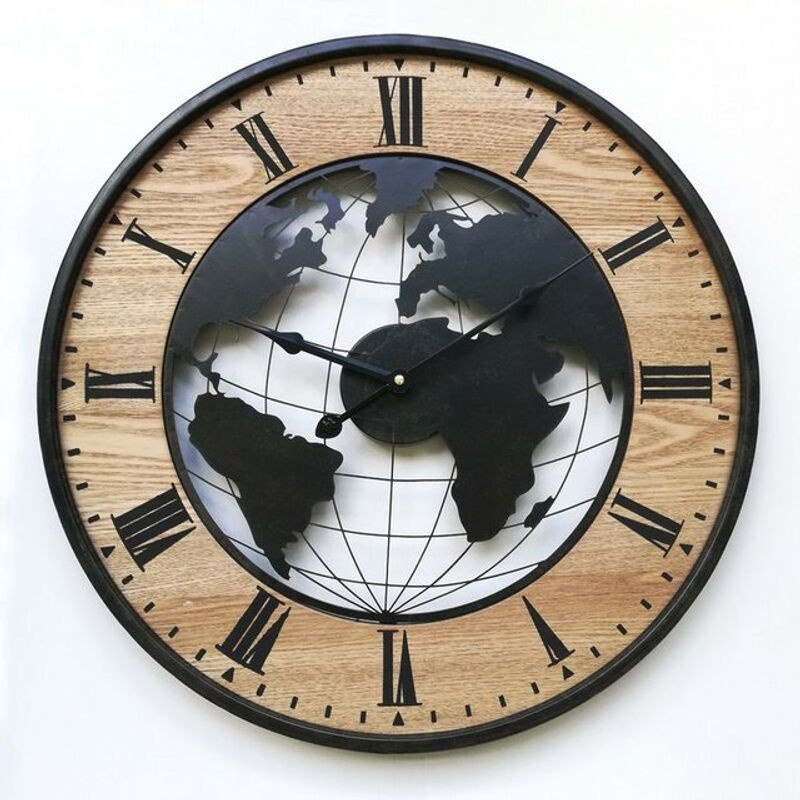 Mobili Rebecca Runde Retro Wanduhr Analog in Braun und Schwarz aus Holz und MDF, Durchmesser: 50 cm, Tiefe: 4,5 cm - Bild 1