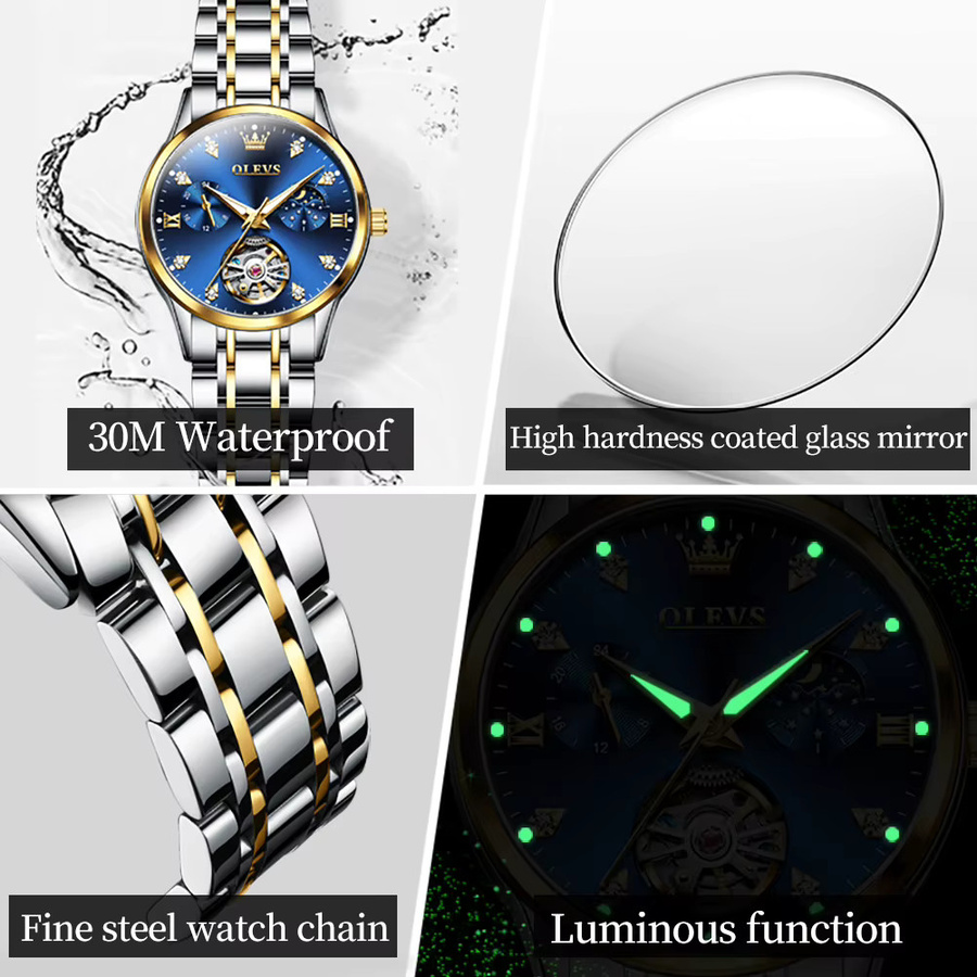 OLEVS Armbanduhr, Automatik, Edelstahl, Mondphase, Weiß, Damen - Bild 2