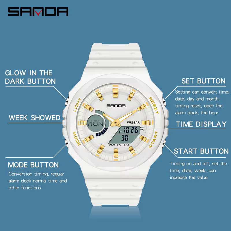 Sanda Armbanduhr, Quarz, Analog-Digital, Schwarz, Kunststoff, Herren - Bild 4