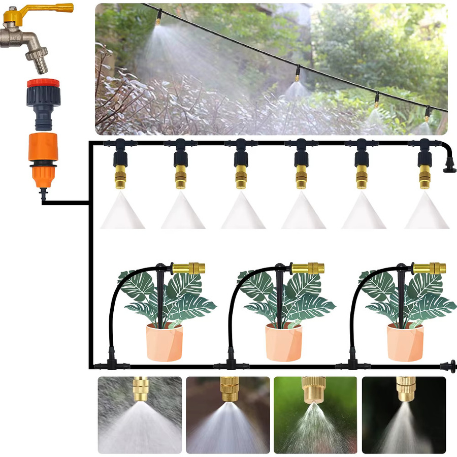 Messing Bewässerungssystem mit 1/4'' Zerstäuber Düsen und 4/7mm Schlauch für Garten und Gewächshaus in Schwarz - Bild 3