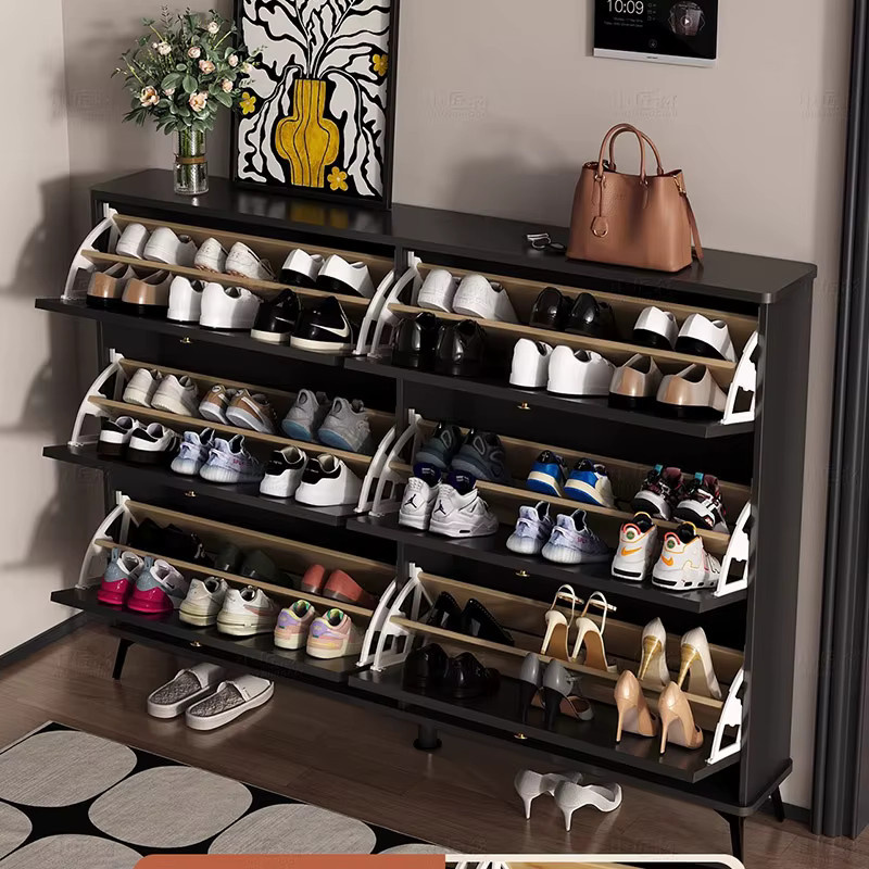 Archivadores Schuhschrank aus Holz in Schwarz mit integrierter Beleuchtung und Klappfächern für Flur und Badezimmer - Bild 3