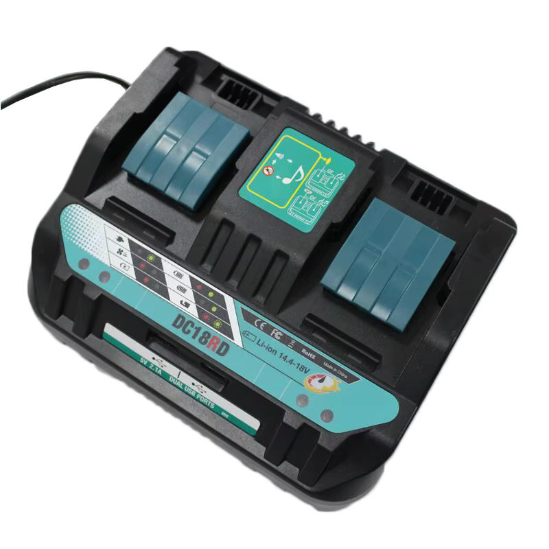 Makita Dual Ports Ladegerät 18V DC18RD für Lithium-Ionen Akkus 14,4V-18V in Schwarz - Bild 4