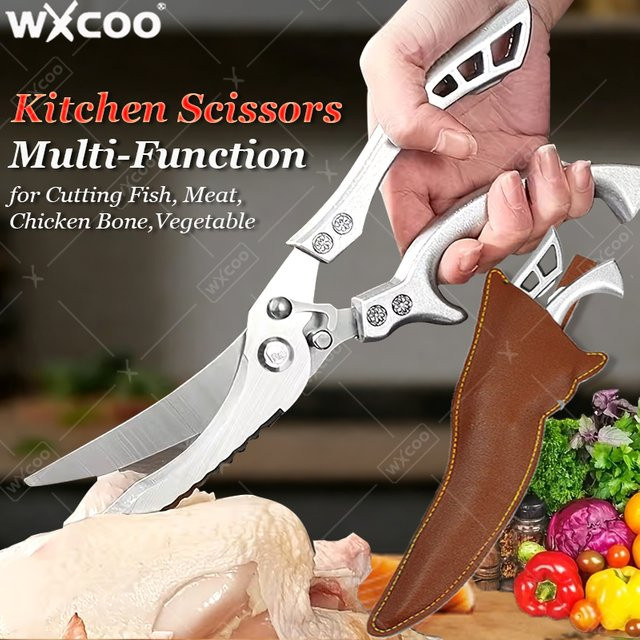 Multifunktionale WXCOO Küchenschere aus Edelstahl in Silber zum Schneiden von Fleisch, Fisch und Gemüse - Bild 1