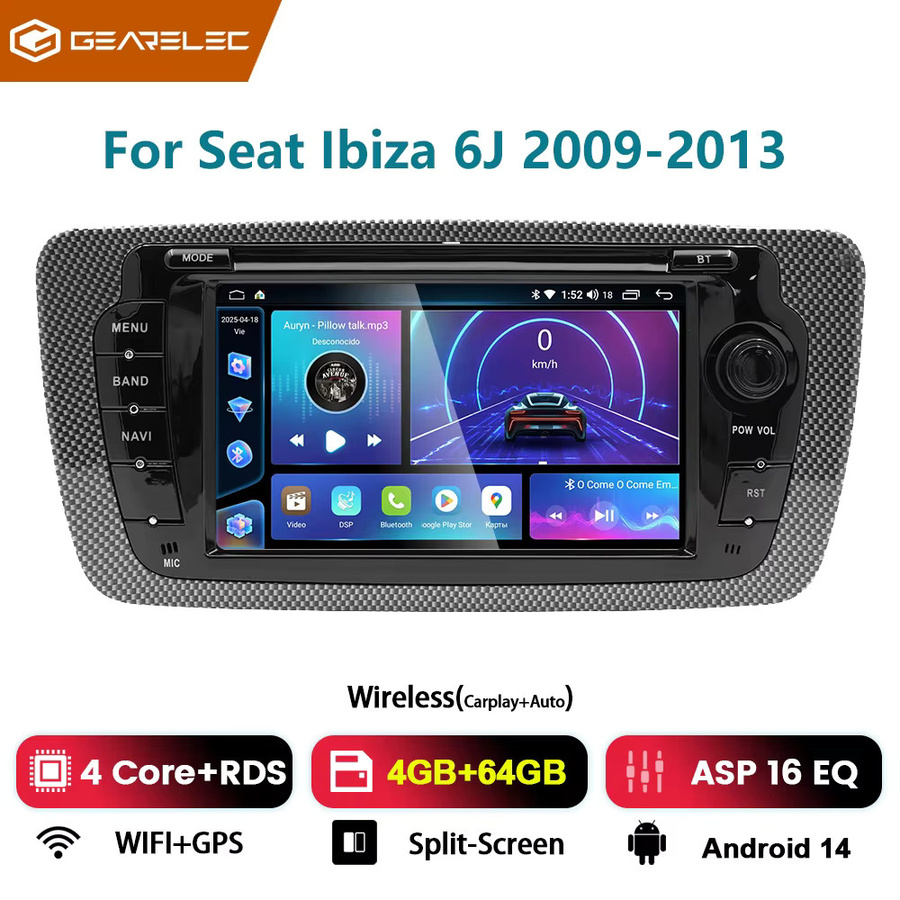 Gearelec GPS-Autoradio für Seat Ibiza 6J 2009–2013 mit 7 Zoll Display, Android 14, CarPlay, Android Auto und WLAN in Schwarz - Bild 7