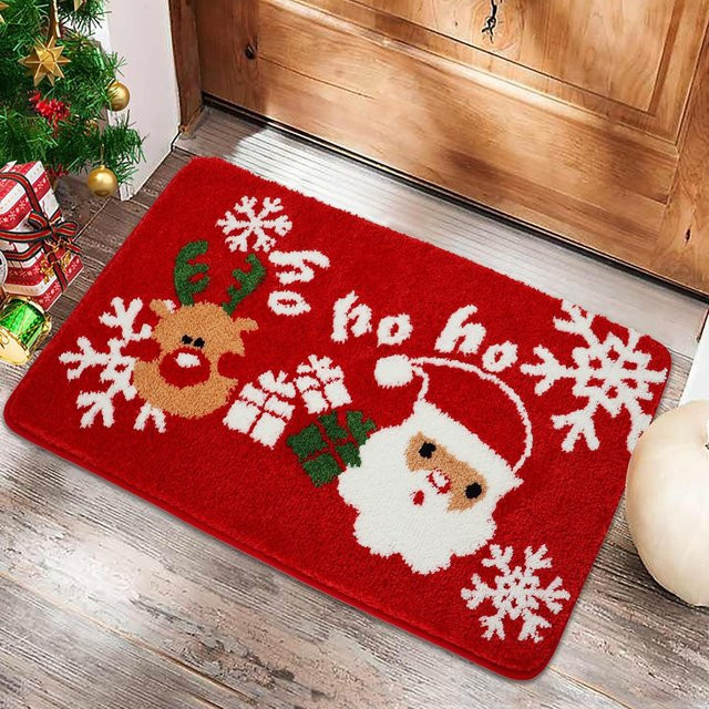 Rutschfeste Plüsch-Fußmatte mit Weihnachtsmotiv von VIKAMA in Rot, B/T: 60 x 40 cm - Bild 1