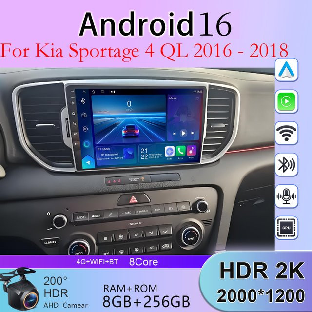 Nevegetor Android Autoradio mit GPS, Carplay und WiFi für Kia Sportage 4 QL 2016-2018 in Schwarz - Bild 1