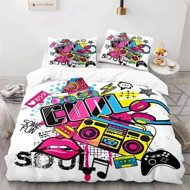 Bettwäsche Set Binchi Fitness Graffiti Hip Hop Street Art Design, Multicolor, Material Mikrofaser Polyester, B/H: 135 x 200 cm - Bild 1