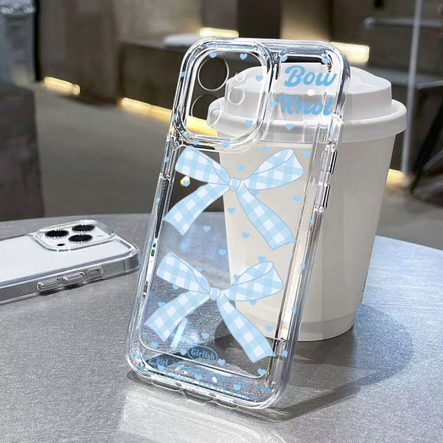 Transparente Handyhülle mit blauer Schleife für Apple iPhone Modelle, weiche Schutzhülle - Bild 1