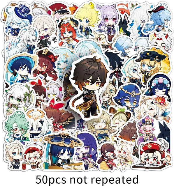 50 Stück Genshin Impact Anime Aufkleber Multicolor für Laptop, Skateboard und Schreibwaren - Bild 1