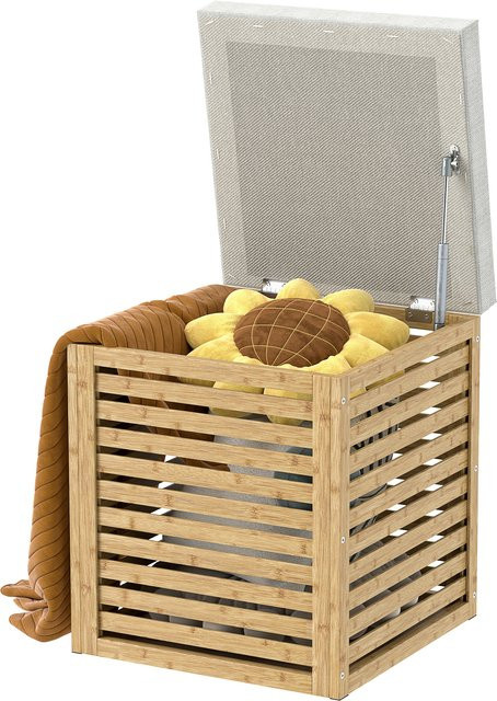 Aosom Aufbewahrungshocker aus Bambus mit lamellenförmigem Design in Naturholz, Aufbewahrungsbox mit 54,76 l Volumen, B/T/H: 40 x 40 x 47 cm - Bild 1