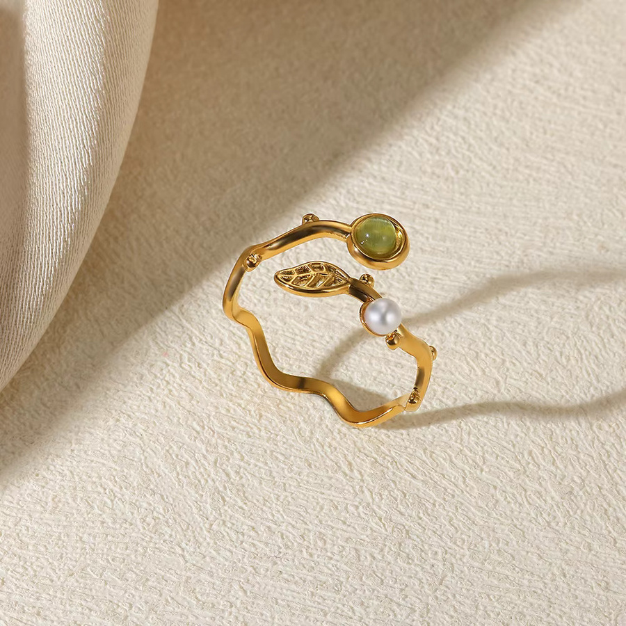 ETCAVCE Ring Edelstahl, 18K Vergoldet, Grün, Damen - Bild 2