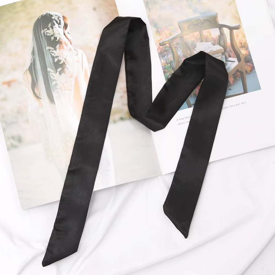 MKSANFPN Choker Schal, Chiffon Seide, Schwarz, Damen, 100x4cm - Bild 2