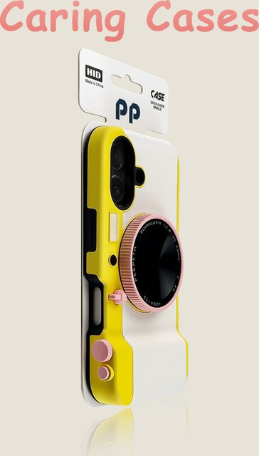 Stoßfeste Lederhülle mit Bluetooth-Kamera für iPhone 17 Pro Max in Gelb und Weiß - Bild 1
