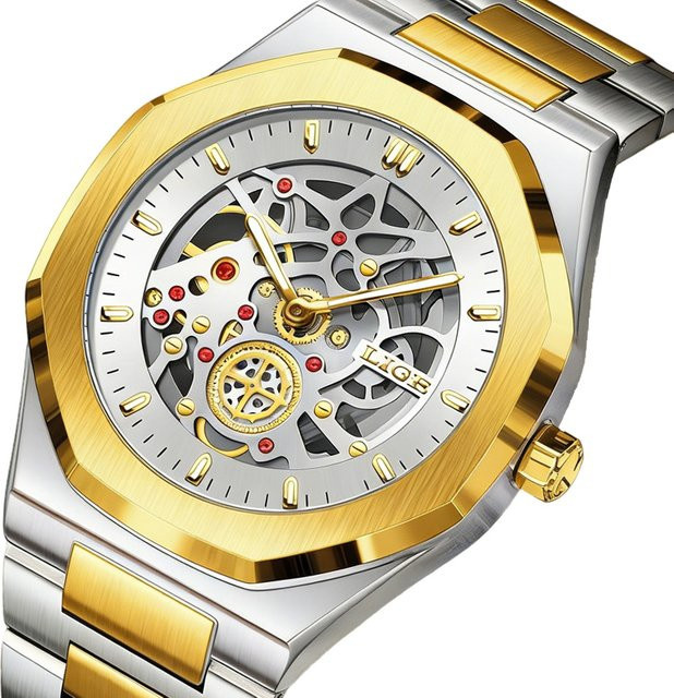 LIGE Armbanduhr, Automatik, Quarz, Skelett-Design, Edelstahl, Herren - Bild 1