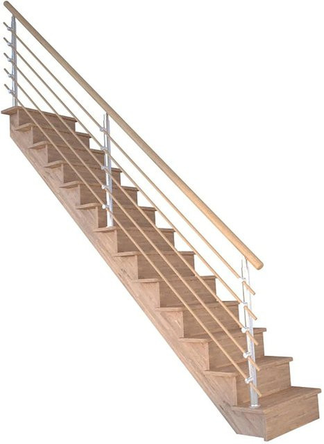 StarWood Treppe Lindos Pro Eiche Gerade 80 cm in Braun mit Setzstufen und Design-Geländer aus Holzstäben FSC - Bild 1