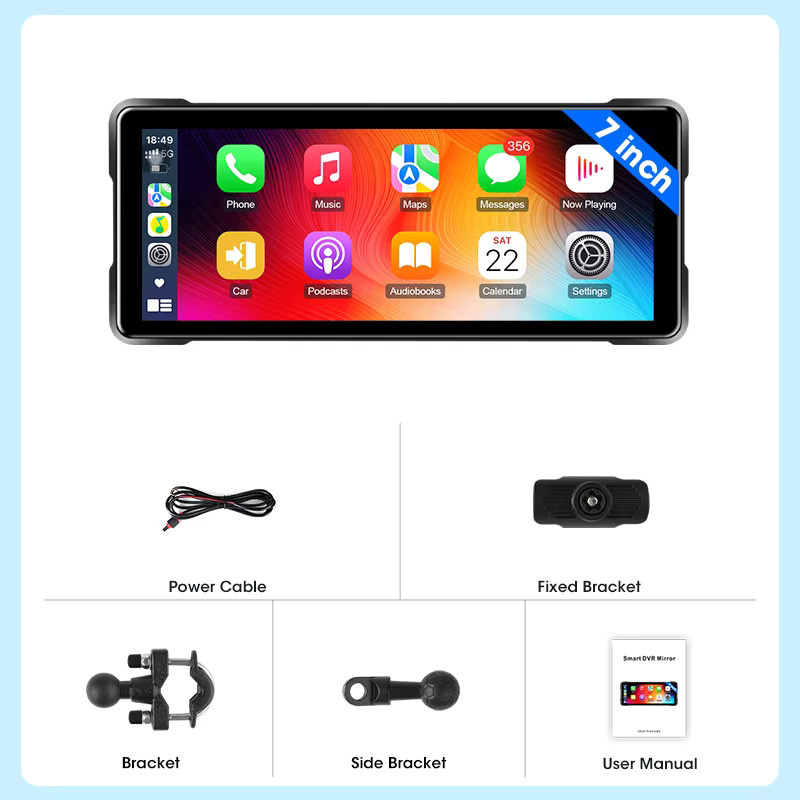 Jansite Motorrad-Navigationssystem mit 4K DVR, Wasserdichter Wireless Android Auto und Carplay Bildschirm mit GPS und Bluetooth, Schwarz - Bild 4