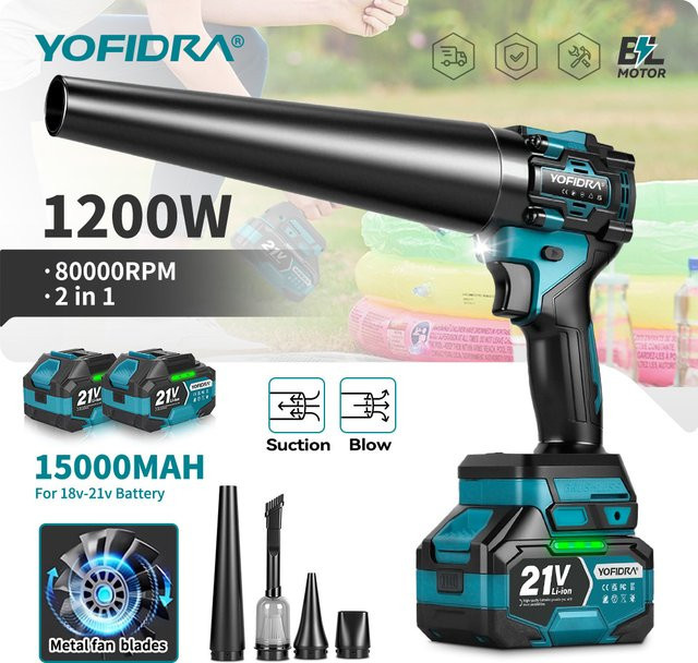 YOFIDRA 2-in-1 Bürstenloser Turbo-Gebläseventilator und Staubsauger mit 80000 RPM für Makita 21V Akku - Bild 1