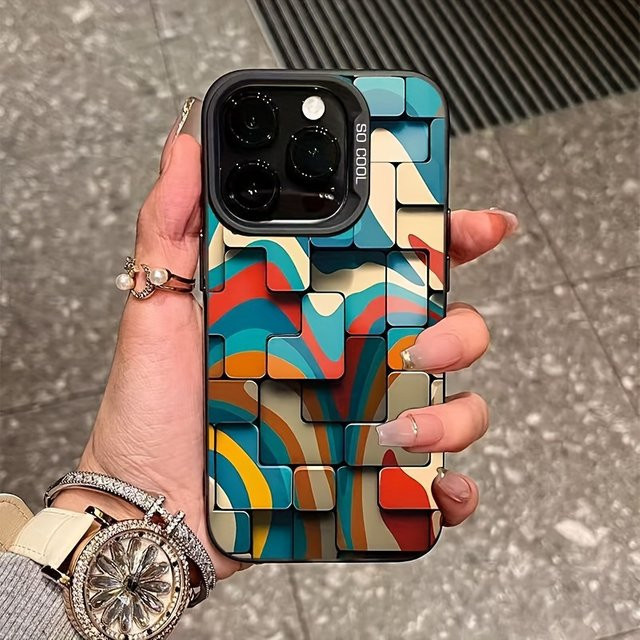 Handyhülle mit geometrischem dreidimensionalem Muster für iPhone 17 Pro Max, 16 Pro, 15 Pro, 14, 13, 12, 11, XS und 16 Plus in Multicolour - Bild 1