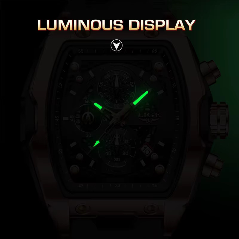 LIGE Chronograph, Quarz, Silikon, Schwarz, Roségold, Herren - Bild 2