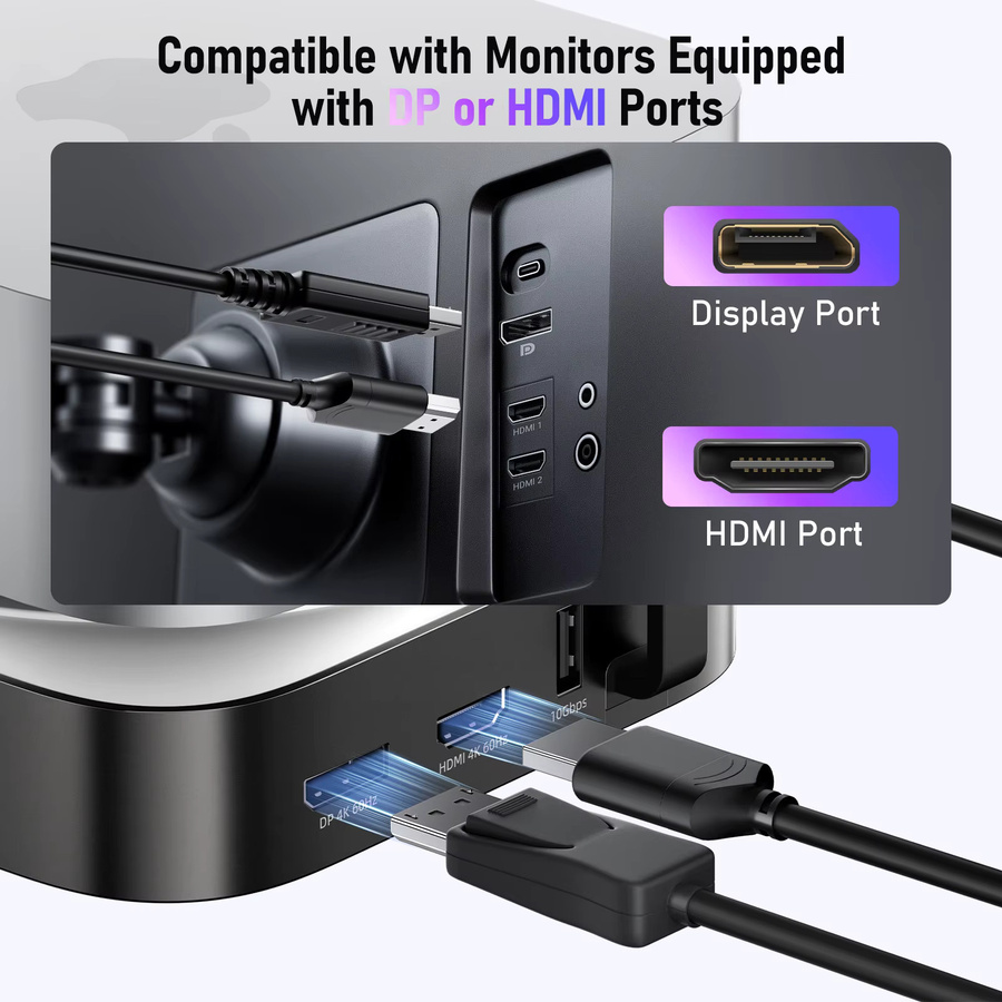 Lemorele 9-in-2 USB-Hub-Dockingstation für Mac Mini M4 mit HDMI, DisplayPort 4K 60Hz, M.2 NVMe SSD Slot, USB-A & USB-C sowie SD/TF Kartenleser - Bild 5