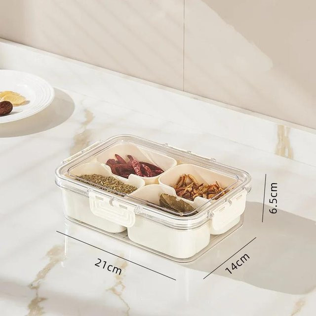 Cosnou Serviertablett mit Unterteilungen und Deckel, Aufbewahrungsbox für Lebensmittel und Snacks, Weiß - Bild 1
