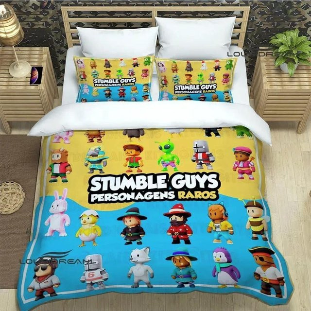 Stumble Guys Bettwäscheset mit 3D Cartoon Design für Kinder und Jugendliche, Set bestehend aus Bettbezug und Kissenbezug, Mehrfarbig, B/H: 70 x 133 cm - Bild 1
