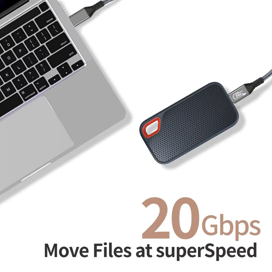 KakuuCa USB-C Verlängerungskabel Grau, USB 3.2 Typ C auf Buchse, 20Gbps und 240W für iPhone, MacBook, iPad und Dell XPS - Bild 3