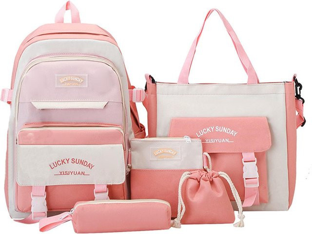 4-teiliges Schultaschen-Set von Weft in Pink mit Rucksack, Handtasche und Federmäppchen aus Canvas für Mädchen - Bild 1
